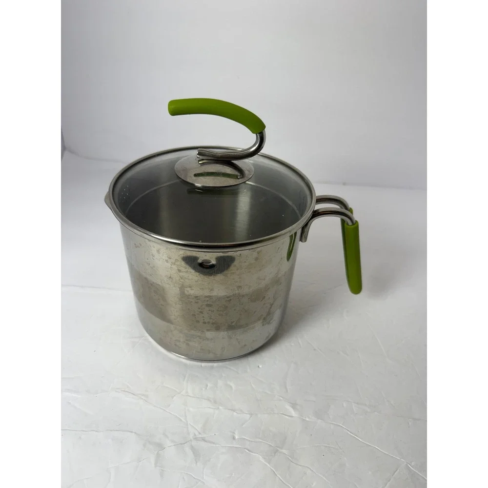Kuhn Rikon 4223 Stainless Steel Straining Pot with Glass Lid Green Handles